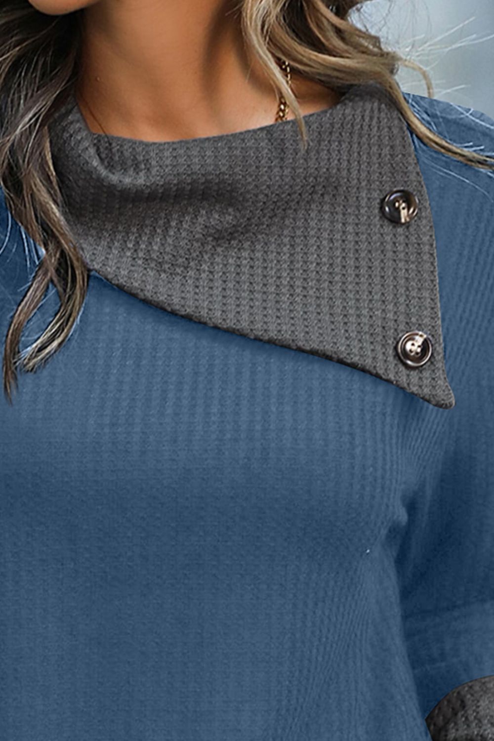 Decorative Button Long Sleeve Blouse