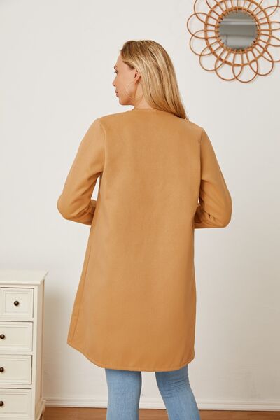 Open Front Pocketed Long Sleeve Coat