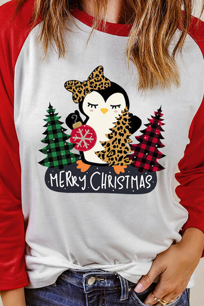 MERRY CHRISTMAS Penguin Round Neck Long Sleeve T-Shirt