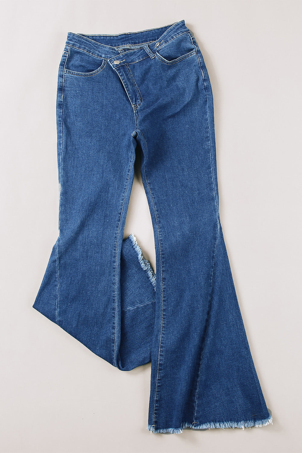 Asymmetrical Raw Hem Bell Bottom Jeans