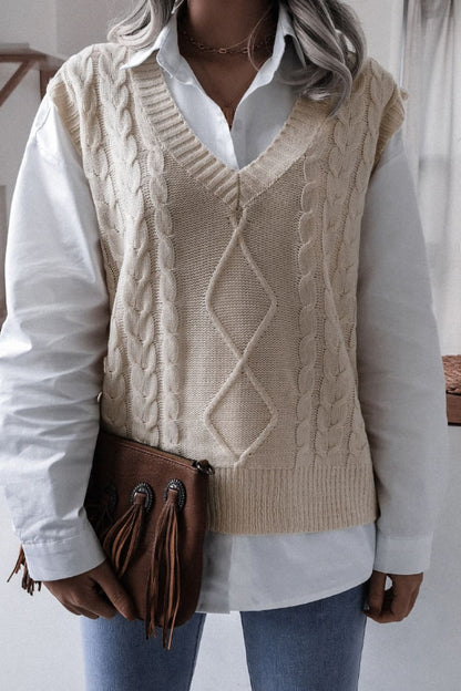 Cable-Knit V-Neck Sweater Vest