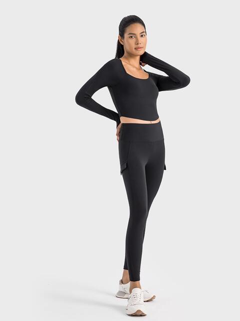 Square Neck Long Sleeve Cropped Sports Top