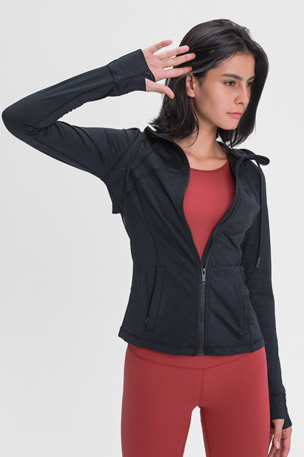 Drawstring Detail Zip Up Sports Jacket with Pockets