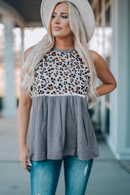 Leopard Spliced Ruched Tank Top