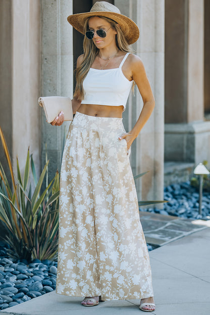 Floral High Waist Wide Leg Pants with Pockets