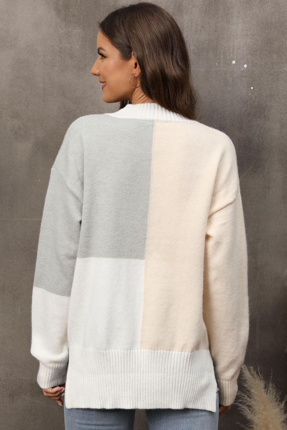 Color Block Crewneck Drop Shoulder Sweater