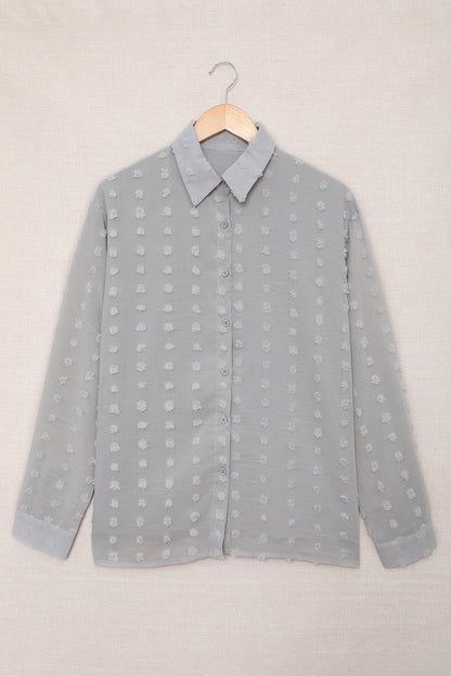Swiss Dot Button-Up Long Sleeve Shirt