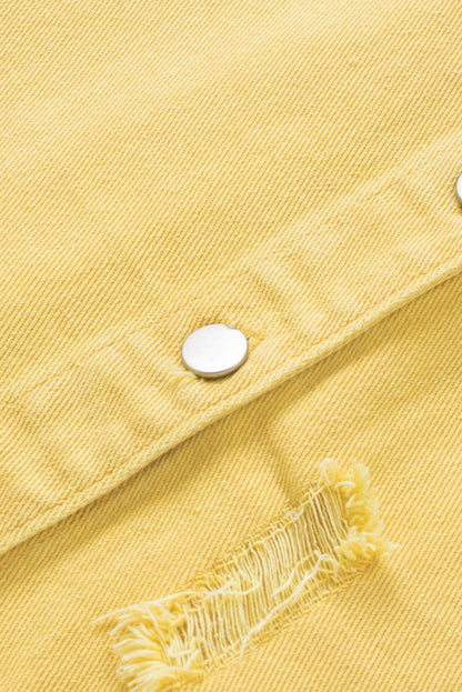 Distressed Fringe Trim Button Up Jacket