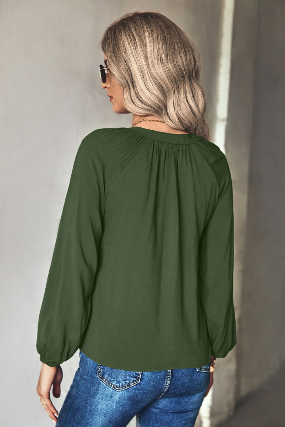 Gathered Detail Tie-Neck Blouse