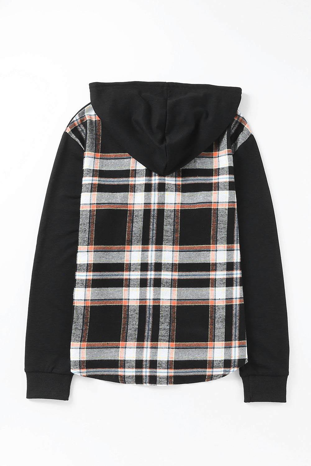 Plaid Drawstring Button Front Hooded Jacket