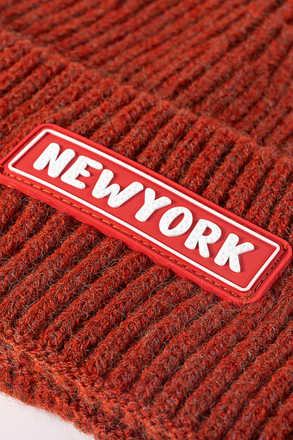 NEWYORK Patch Rib-Knit Cuffed Beanie