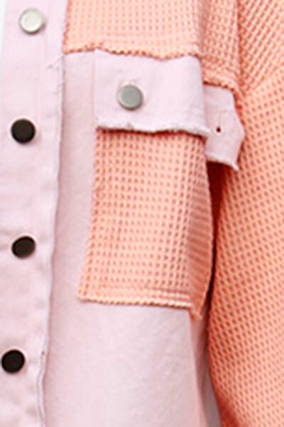 Button Up Raw Hem Long Sleeve Jacket