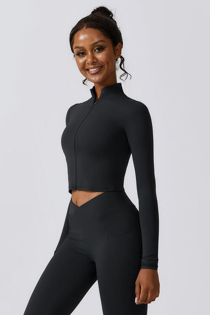 Zip Up Long Sleeve Cropped Active Top