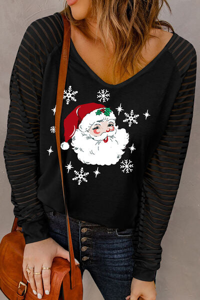 Santa Graphic Striped Long Sleeve T-Shirt