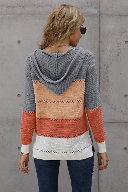 Full Size Color Block Knitted Hoodie