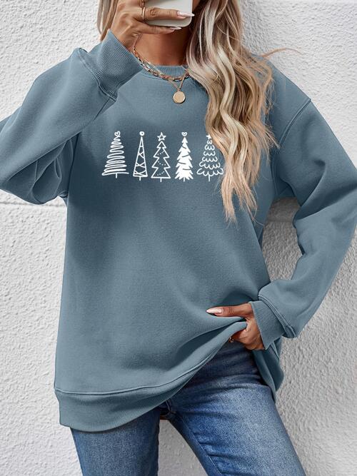 Christmas Tree Graphic Drop Shoulder Sweatshirt