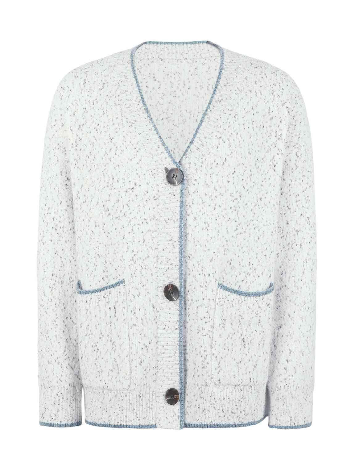 Button Down V-Neck Cardigan with Pockets