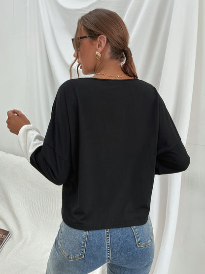 Three-Tone Color Block Dropped Shoulder Long Sleeve Tee
