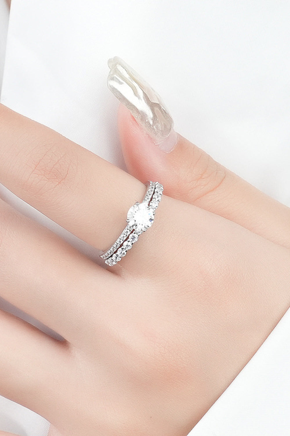 2-Piece 925 Sterling Silver Moissanite Ring