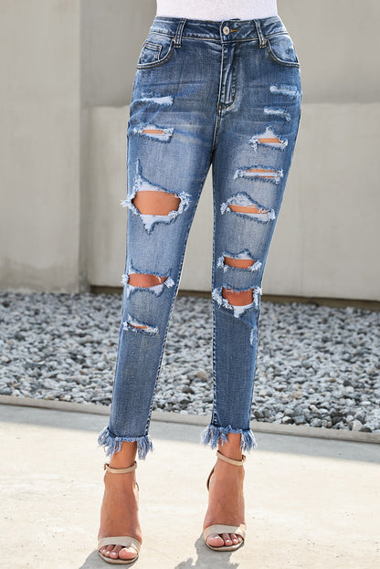 Distressed Frayed Hem Cropped Jeans