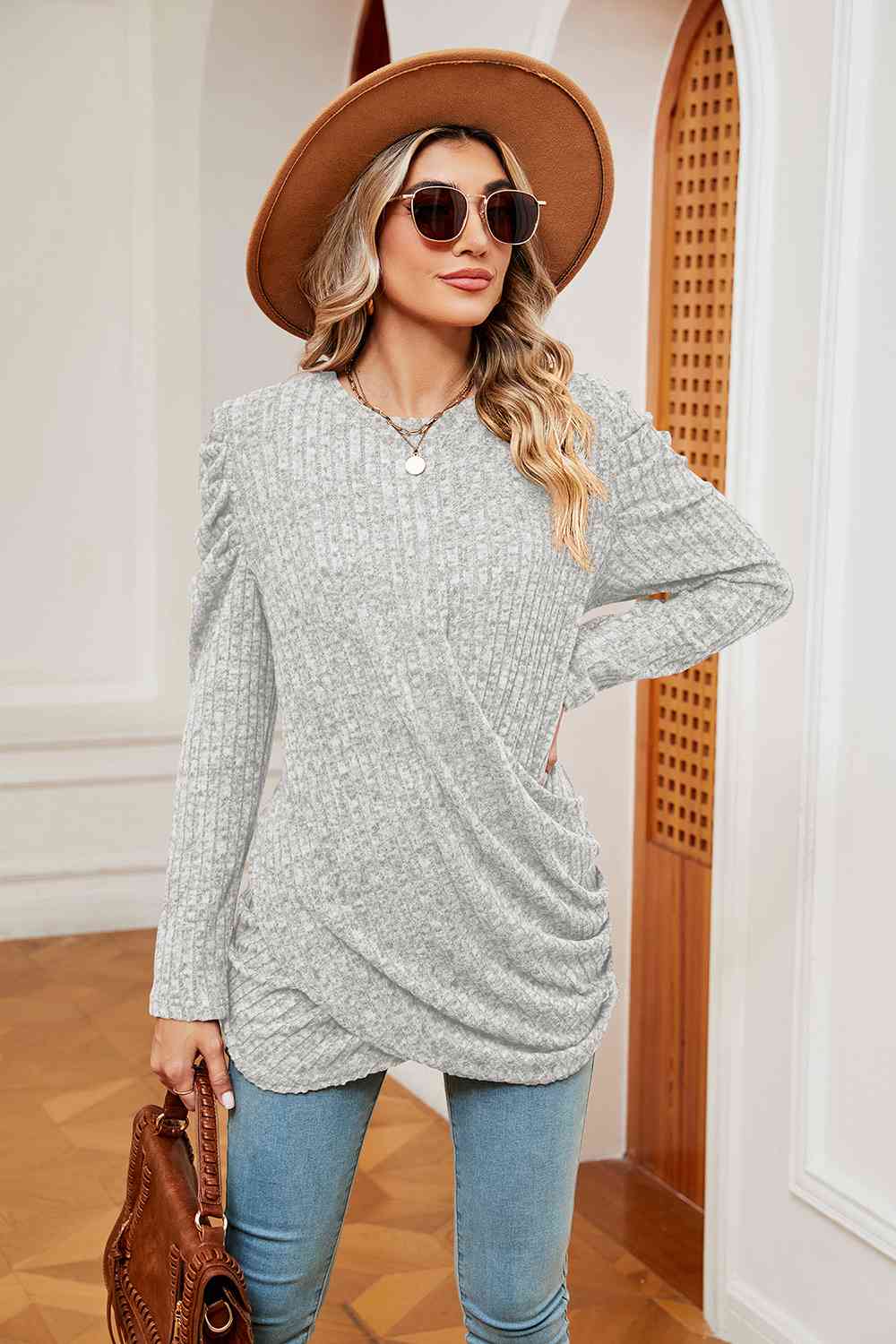 Long Sleeve Ribbed Twisted Top