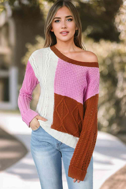 Color Block Boat Neck Sweater