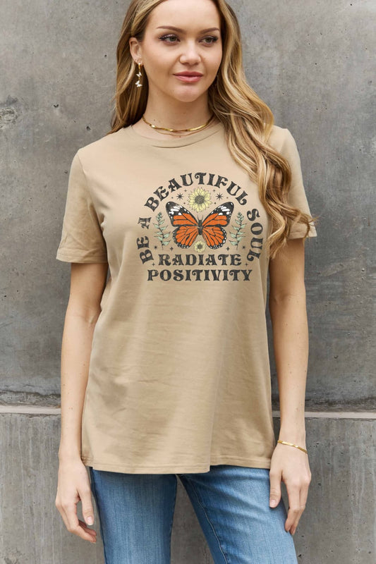 Simply Love Full Size BE A BEAUTIFUL SOUL RADIATE POSITIVITY Graphic Cotton Tee
