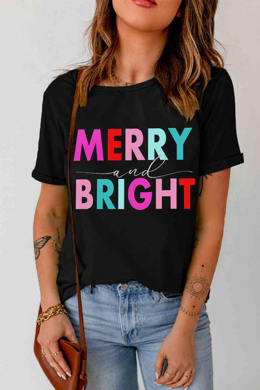 MERRY AND BRIGHT Graphic Short Sleeve T-Shirt