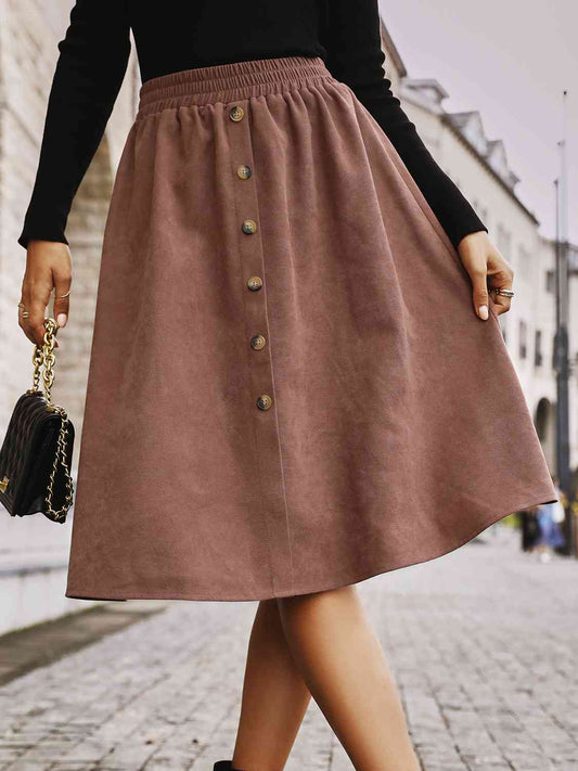 Elastic Waist Buttoned Skirt