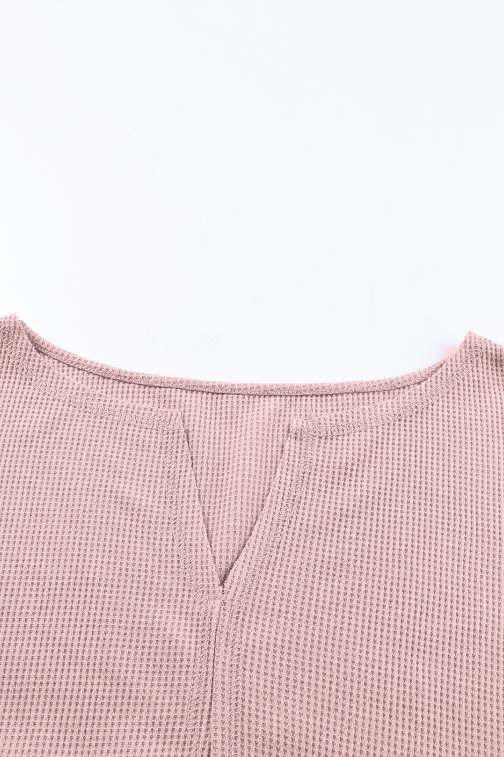 Waffle-Knit Dropped Shoulder Notched Top