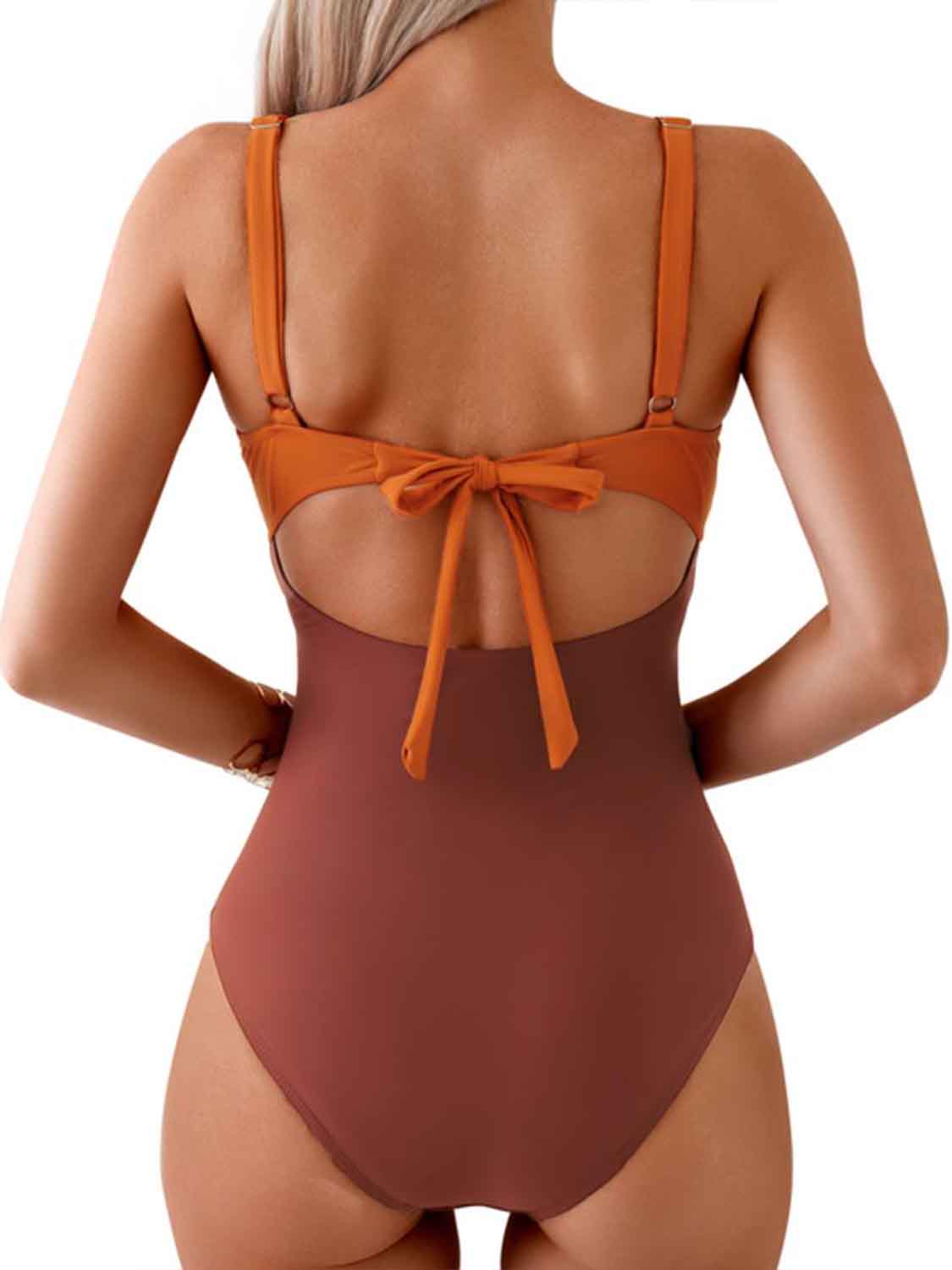 Tied Cutout Contrast One-Piece Swimwear