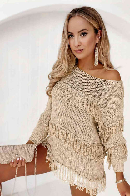 Fringe Detail Long Sleeve Sweater