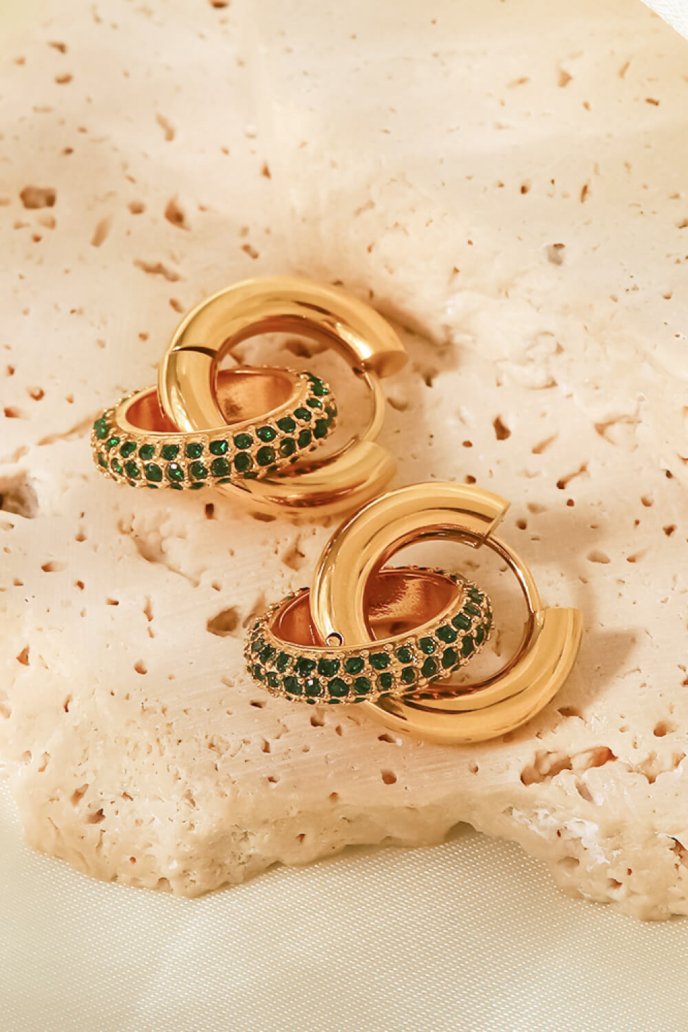 18K Gold-Plated Inlaid Zircon Double-Hoop Earrings