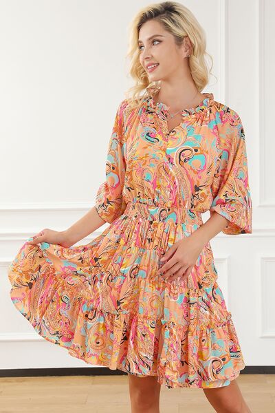 Printed Smocked Frill Tiered Dress