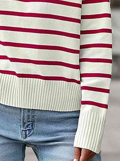 Striped Collared Neck Knit Top