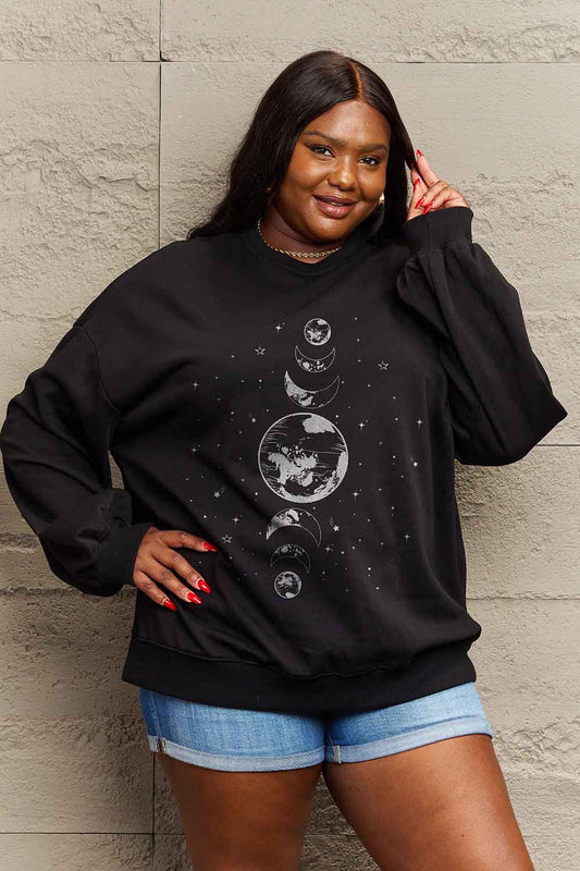 Simply Love Full Size Earth & Moon Graphic Sweatshirt
