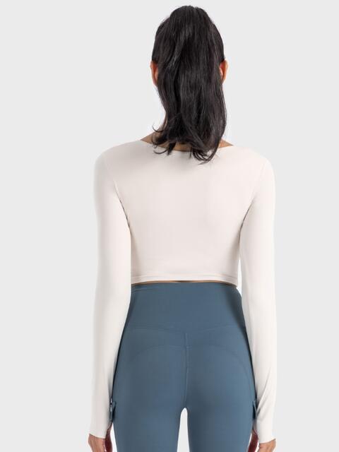 Ruched Cropped Long Sleeve Sports Top