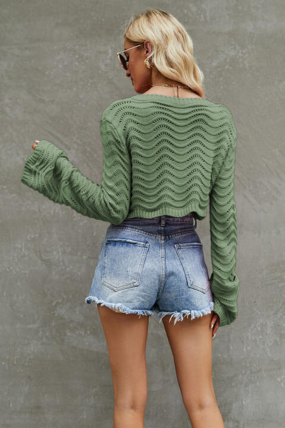 Round Neck Long Sleeve Cropped Sweater