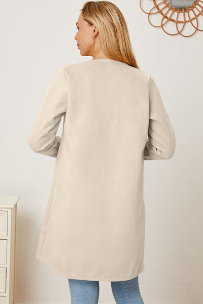 Open Front Pocketed Long Sleeve Coat
