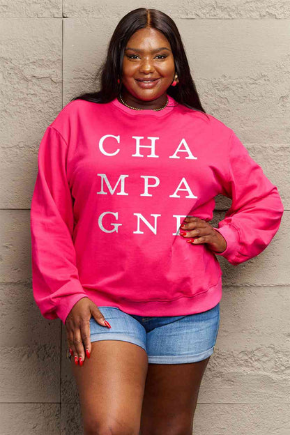 Simply Love Full Size CHAMPAGNE Graphic Long Sleeve Sweatshirt