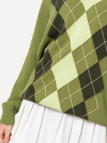 Geometric V-Neck Long Sleeve Sweater