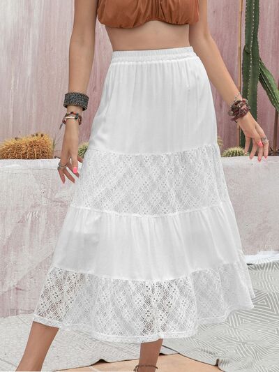 Lace Detail High Waist Tiered Skirt