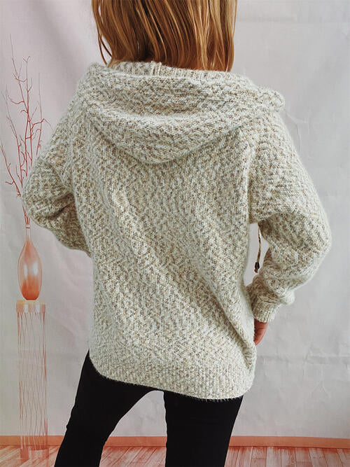 Zip Up Drawstring Long Sleeve Hooded Sweater