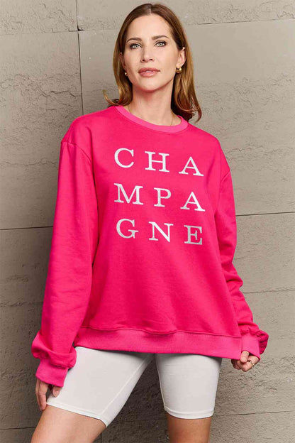 Simply Love Full Size CHAMPAGNE Graphic Long Sleeve Sweatshirt