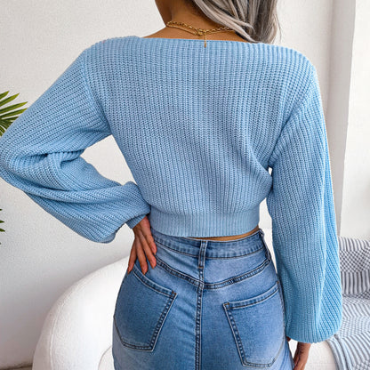 Tie-Front Rib-Knit Cropped Sweater