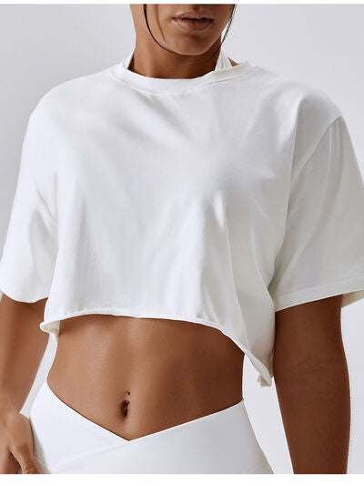 Cropped Round Neck Short Sleeve Active Top