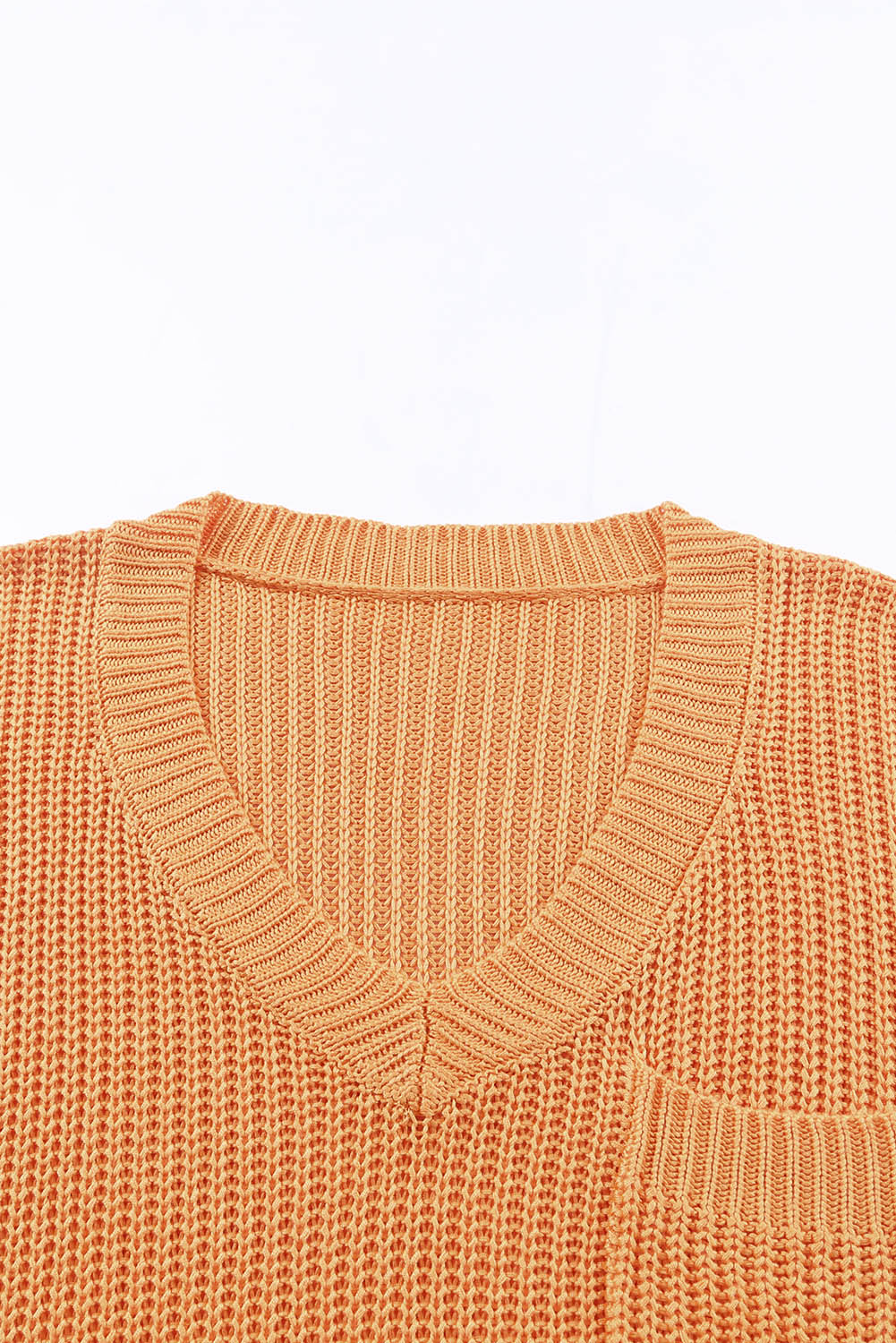 Side Slit V-Neck Short Sleeve Sweater