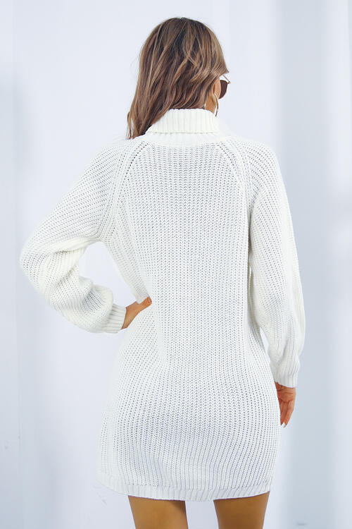 Buttoned Turtleneck Long Sleeve Sweater Dress