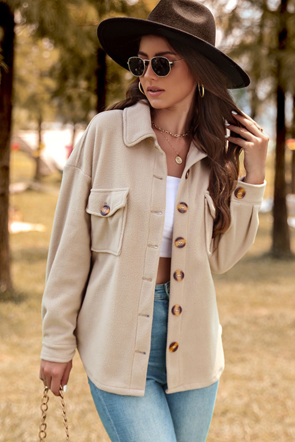 Button-Up Shirt Jacket with Breast Pockets