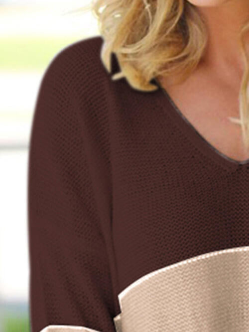 Striped V-Neck Long Sleeve Sweater
